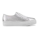 Another A Damen Canvas-Sneaker aus Textil, Schnürschuhe in Silber mit breiter Plateausohle Silber Textil 38