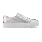 Another A Damen Canvas-Sneaker aus Textil, Schnürschuhe in Silber mit breiter Plateausohle Silber Textil 40