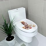 Kreative 32*39cm Toilettenaufkleber Wasserdichte Toilettendeckel Aufkleber Badezimmer Dekoration Ozean Tiere Blumenmuster PVC Dekoration-g