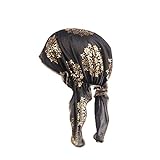 Trada Mütze, Frauen Indien Jahrgang Bronzing Muslim Stretch Retro Turban Hut Kopftuch Wrap Cap Damen Kappe Kopftuch Kopfbedeckung Haarverlust Sommer Elegant Bandana Cap (Schwarz)