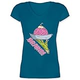 Halloween Kostüm Outfit - Brains! - Zombies Halloween - 3XL - Türkis - gruselig - XO1525 - Damen T-Shirt mit V