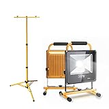 Moebeliev LED Baustrahler Stativ Arbeitsstrahler mit Fluter Strahler 50W Leistung 4500 Lumen Lichtstrom 160cm S