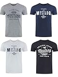 MUSTANG Herren T-Shirt 4er Pack Frontprint O-Neck Rundhalsausschnitt Kurzarm Regular Tee Shirt 100% Baumwolle Schwarz Weiß Grau Blau, Größe:XXL, Farbe:Farbmix (P16)