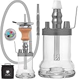 DILAW® Shot Shisha Aluminium Edelstahl 22cm Hookah to Go + LED Licht | Wasserpfeife | Kaminkopf | Komplettset | Tauchrohr mit Diffusor | Kopfadapter Silikonschlauch Alumundstück Tabakkopf G