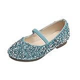 Agoky Mädchen Prinzessin Ballerinas Schuhe Modisch Flach Pailletten Schuhe mit Schleife Strass Festliche Mary Jane Halbschuhe Karneval Fasching Kostüm Party Tanz Blau 22