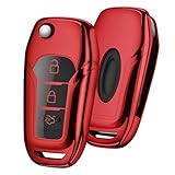 OATSBASF Autoschlüssel Hülle Geeignet für Ford,Mondeo,Fiesta, Focus,Galaxy, Mustang,Kuga,Fusion Titanium 3 -Tasten Schlüsselhülle Cover Case TPU Schlüsselbox (Rot)