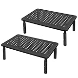 Monitorständer Erhöhung, Höhenverstellbarer Monitorständer für Laptop, Rechner, iMac, PC, Drucker, Desktop Ergonomischer Metallmonitor Riser Ständer mit Netzplattform für Luftstrom, 2 Stück