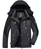 KEFITEVD Übergangsjacke Herren Winter Warme Wanderjacke Wasserdicht Outdoor Jacke Jagdjacke Viele Taschen Herrenjacke mit Kapuze Trekkingjacke Grau-Schwarz 3XL