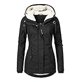 Deloito Winterjacke Damen Warme Funktionsjacke Winddichtes Steppjacke Lang Steppmantel mit Fleece Gefütterte Frauen Dicker Winterparka Trenchcoat Wintermantel Outdoorjacke mit Kapuze Fleecejack