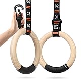 Gonex Gymnastik Ringe Turnringe Holz Ringe Turnen mit verstellbaren Nummerngurten 32mm Crossfit Ringe für Fitnessstudio, Training, Bewegung, Training im Freien, Schnellmontage-Karab