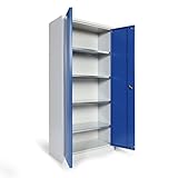 Protaurus Werkzeugschrank Flügeltürschrank, 4 verzinkte Fachböden, HxBxT 1800x800x380mm, Korpus RAL 7035 Lichtgrau, Türen RAL 5010 Enzianb
