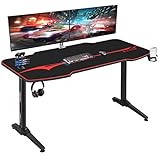 Homall Gaming Tisch 140 cm Gaming Schreibtisch Gamer Computertisch Ergonomischer PC Tisch mit Getränkehalter und Kopfhörerhalter T-Förmiger (Schwarz, 140 x 60 cm)