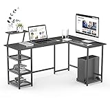 Naspaluro L-förmiger Schreibtisch, Großer 2-Schicht-Speicher Computertisch Holz Eckschreibtisch mit CPU-Ständer, PC-Laptop-Tisch Studie Gaming-Tisch Workstation für Home O