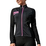 Santic Fahrradjacke Damen Winter Thermo Jacken Winddichte Laufjacke Leichte Atmungsaktiv Langarm Reflektierend Reißverschlusstasche Schwarz XXL