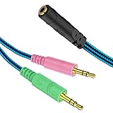MillSO Headset Adapter 3.5mm Kabel Audio Mic Splitter, Buchse auf Klinkestecker ( Kopfhörer+ Mikrofon) 20cm blau und schwarz Y Splitter für Desktop, Laptop, Tablet, Notebook