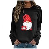 Weihnachten Rundhals Pullover Damen Casual Sweatshirts Herbst Winter Sport Langarmshirt Damen Langarm Weihnachtspullover Santa Rentier Elch Druck Oversize Pullover Weihnachtspulli Sweater Blusen Top