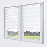 Rollmayer Doppelrollo Klemmfix ohne Bohren Klemmrollo Fensterrollo Duo Rollo Sonnenschutzrollo Zebrarollo Seitenzugrollo für Fenster (Weiß - 130 x 150 cm - BxH)