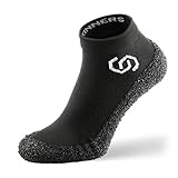 Skinners | Unisex Minimalistische Barfußschuhe für Damen & Herren | Minimalist Barefoot Socks/Shoes for Men & Women | Schwarz (Logo weiß) XL