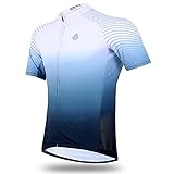 Radtrikot Herren, Fahrradtrikot Kurzarm Tops mit 4 Taschen, Schnell Trocknen Sweat-wicking Fahrradhemd, Montain Fahrradjacke Voller Reißverschluss Lauftrainingshemden, Sonnenschutz (L, White-Blue)