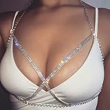 Simsly Beach Party Crystal Body Kette Gold oder Silber Halskette Kette Harness Bikini Schmuck für Frauen und Mädchen (Silver)
