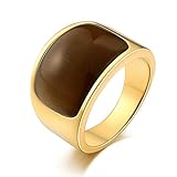 Beydodo Edelstahl Herren Ring Personalisiert mit Stein, Gold Ring Gothic Freundschaftsring mit Oval Opal Breite 15MM Größe 62 (19.7)