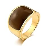 Beydodo Edelstahl Herren Ring Personalisiert mit Stein, Gold Ring Gothic Freundschaftsring mit Oval Opal Breite 15MM Größe 62 (19.7)