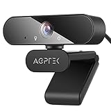 AGPTEK Webcam 1080P Full HD mit Stereo Mikrofon, Abdeckung, Stativ, PC USB Kamera 105° Blickfeld, 360° Drehung, Facecam für Streaming, Video-Chat, Online-Kurse, Kompatibel mit Windows, Mac, Skype usw