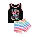 Hirolan Bekleidungssets Kleinkind Baby Jogginganzug Jungen Mädchen Brief Weste Oberteile Regenbogen Gestreift Hose Kurze Hose Outfit Coole Babymode Sommerkleidung (80, Schwarz)