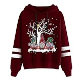 CEFGR Damen Xmas Bluse Frauen Langarm Sweatshirt Faceless doll Drucken Herbst Tunika und Blusen Rundhals Pullover Langarmshirt Schwarz Weihnachten Sporttop