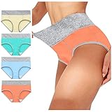 Alvinm Hoch taillierte Baumwollunterwäsche für Damen, Unterhosen Damen Baumwolle Hohe Taille Slips Frauen Unterwäsche Taillenslip 4er Pack Damenunterwäsche, mehrteilige Unterw