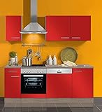 Kuchenzeile Küchenblock Ohne Elektrogeräte 210 cm in Signalrot Glänzend Mit Spü