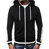 Segindy Herren Colorblock Cardigan Jacke Langarm Bequeme Mode Nähte Reißverschluss Trend Allgleiches Lässige Kapuzenjacke L
