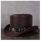 SGJFZD Herrenhut mit Nieten-Dekoration, 3 Größen, elegant, mit Totenkopf-Nieten, Cosplay, Leder, Steampunk-Hut (Farbe: Kaffee, Größe: 56–57 cm)