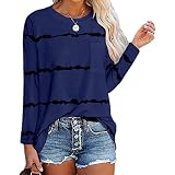 Minenany Damen Basic Langarmshirt Rundhals Gestreift Baumwolle Lässige Licht Shirt Oberteile mit Tasche Blusen Tunika Top