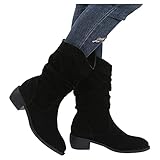 Retro Damen Einfarbig High Heels Slip-On Mittelrohr Booties Runde Zehe Schuhe Frauen Schuhe Freizeitschuhe Freizeit Stiefel D