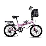 20-Zoll-Faltrad ultraleichtes tragbares Fahrrad mit Variabler Geschwindigkeit Scheibenbremse Stoßdämpfung Jugendliche männliche und weibliche Studenten Fahrrad (Color:pink,Size:Air Transport)