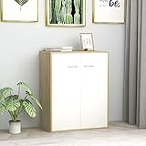 YOPOTIKA Schränkchen Eingangsschrank Sideboard Kommode Anrichte für Wohnzimmer, Esszimmer Schlafzimmer, Flur oder Bad Sideboard Weiß und Sonoma-Eiche 60×30×75 cm Spanp