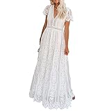 Jywmsc Damen Boho Kleider Sommerkleider Lang Blumenkleid Maxikleid Kurzarm V-Ausschnitt Strandkleid Bö