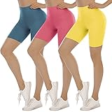 ATHVOTAR Hohe Taille Spandex Shorts für Frauen, Booty Workout Yoga Biker Shorts, B 3er Pack 20,3 cm Korallenrot/Gelb/Türkis, X-Groß