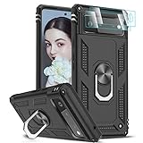 LeYi Hülle für Google Pixel 6 Ständer Handyhülle mit 2 Stück Kamera Folie,Militär Standard Stoßfest Case 360 Metall Ring Halter Handy Hüllen Schutzhülle Cover Schw