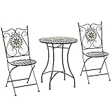 Outsunny Garten Sitzgruppe 3-teilige Mosaiktisch Essgruppe Gartenmöbel-Set 1 Tisch+2 Faltbare Stühle Garten Metall Keramikfliese Mehrfarbing