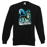 TITAGU Indianer Sweatshirt - Sweater mit coolem Wolf Aufdruck: Wolf Moon Silhouette - tolles USA M