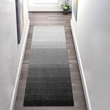 Teppiche Läufer Rutschfester Modern Minimalistisch Gestreift Grau weiß 40×60cm Teppichläufer Kücheläufer für Flure Wohnzimmer, Breite 60cm/ 80cm/ 100cm/ 120