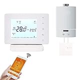 Beok Radiofrequenz Thermostat mit Empfänger für Gaskessel Wireless Fussbodenheizung Thermostat WiFi Gas Boiler Programmierbare Raumthermostat Kompatibel mit Google Home & Alex