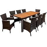 Deuba Poly Rattan Sitzgruppe 8 Breite Stühle 7cm Auflagen Gartentisch 190x90cm Akazien Holz Garten Gartenmöbel Set B