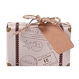 Bzocio 50 Stück Koffer Favore Party Box Süßigkeiten Box Vintage Kraft Papier mit Tag und Seil für Hochzeit / Reisen Thema Party / Hochzeit Dusche Dek