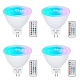 Doright 4x GU5.3 LED Farbwechsel Birne MR16 3W AC/DC 12V Dimmbar Farben LED Glühbirne mit Fernbedienung, RGB & Kaltweiß 6000K 2 Pin Spotlight für DJ Disco Club Party Pub Hause Mood Farbwechsellamp