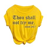 Oberteile Damen Elegant Sexy Thou Shall Not Try Me Englisch Slogan Briefdruck Rundhals Kurzarm Casual Vintage Tshirts Shirt Damen Sexy Große Größ