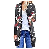 ZYUD Weihnachtsstrickjacke Damen Lange Strickjacke Weihnachtsmann Jacke Weihnachten Damen Langarmshirt Strickjacke Lang Winter Elegant Pullover Cardigan Wintermäntel Übergangsjacke Xmas Sw