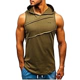 GreatestPAK Hoodie Tank Top Herren Streifen Ärmellos Mit Kapuze Tanktop Kontrast Patchwork Kapuzenhemd T-Shirt Hemden,Armeegrün,L